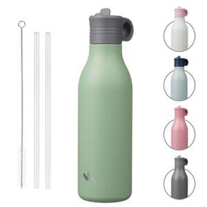 NEW 18oz Green Stainless Steel Bottle with Straws